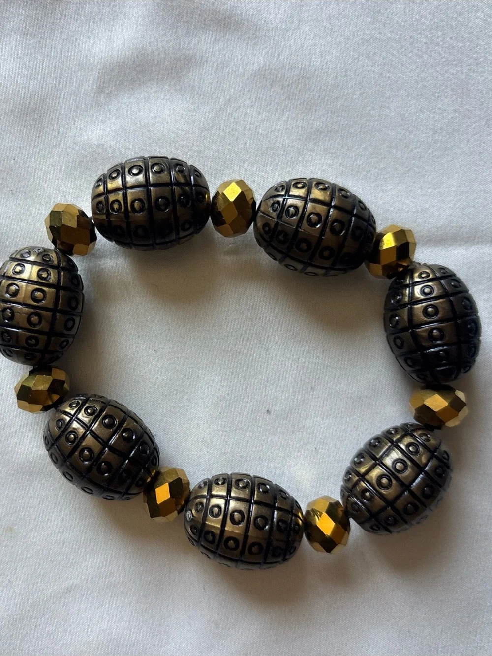 Metallic Bronze and Gold Beaded Stretch Bracelet